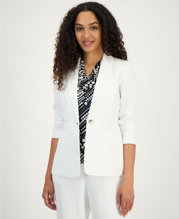 カスパール レディース アウター ジャケット・ブルゾン ブレザー リネン Kasper Womens Linenotched Collar OneButton Blazer Lily White ホワイト