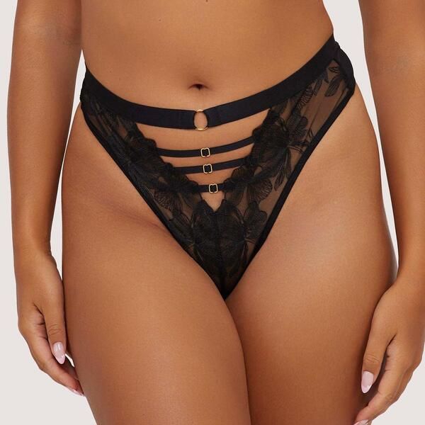 プレイフルプロミス レディース アンダーウェア パンツ ハイウエスト Playful Promises Eleanor Black Strappy Embroidery High Waisthong Black ブラック