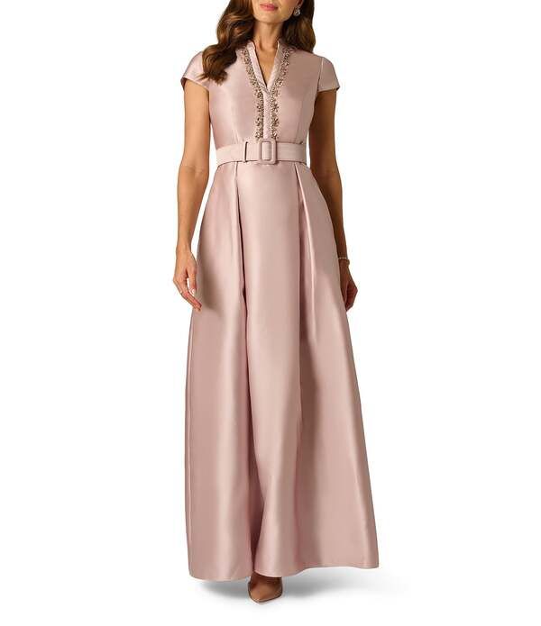 アドリアナ パペル レディース トップス ワンピース Adrianna Papell Mikado Short Sleeve Belted Longown Bellini