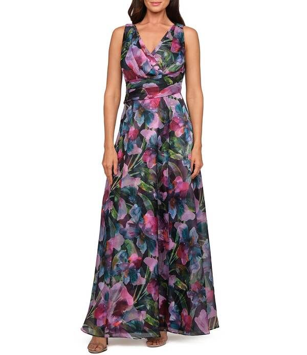 ジェイエスコレクションズ レディース トップス ワンピース A ライン フラワー柄 フラワー JS Collections Philipa Floral Organza Line Gown Teal Multi ティール