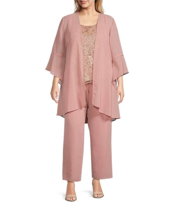 ルボ レディース トップス ワンピース プラスサイズ Le Bos Plusize Scoop Neck 34 Sleeve 3Piece Bell Sleeve Duster Pant Set Rose Gold ゴールド
