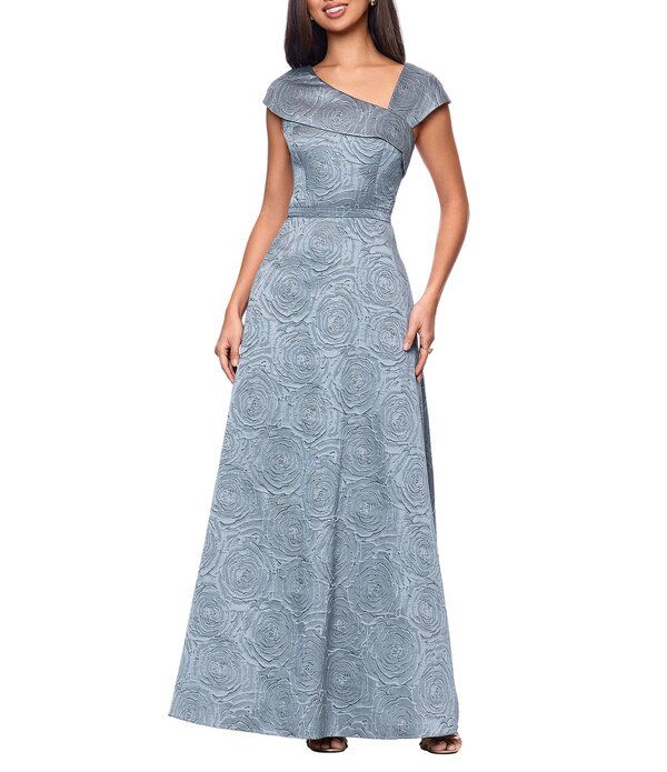 エスケープ レディース トップス ワンピース A ライン アシンメトリー Xscape Asymmetrical Neck Jacquard A Line Dresslate スレート
