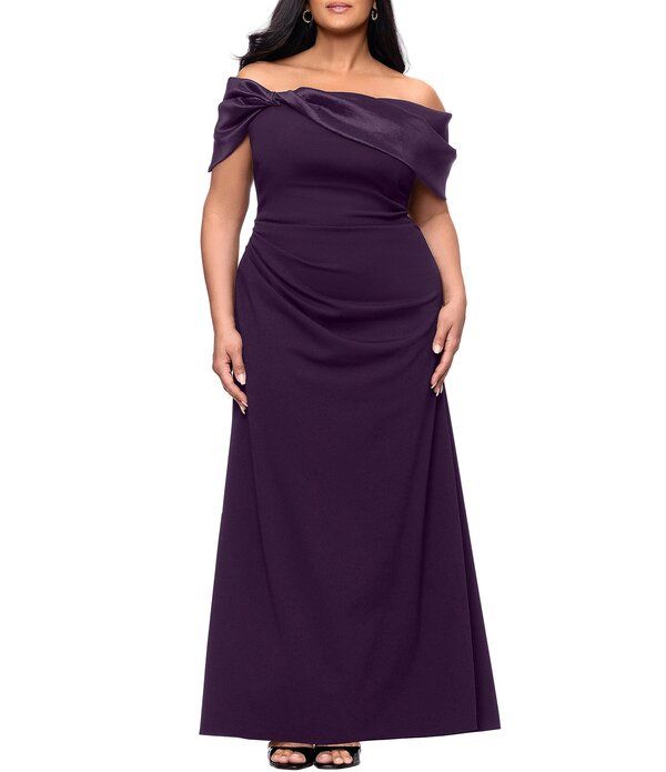 ベッツィアンドアダム レディース トップス ワンピース プラスサイズ ギャザー Betsy Adam Plusize Ruched Waist Off The Shoulder Long Dress Mulberry