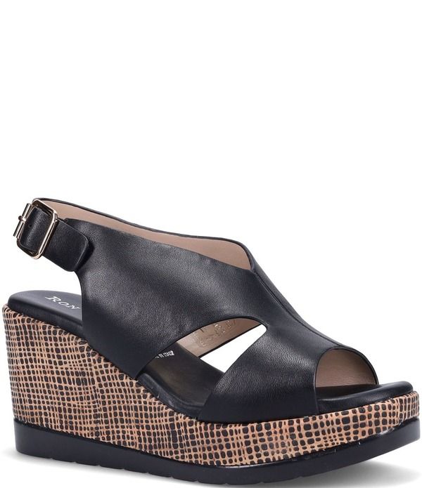 ロンホワイト レディース シューズ サンダル プラットフォーム プリント レザー Ron White Dacota Nappa Leather Printed Cork Wedge Platform Sandals Onyx