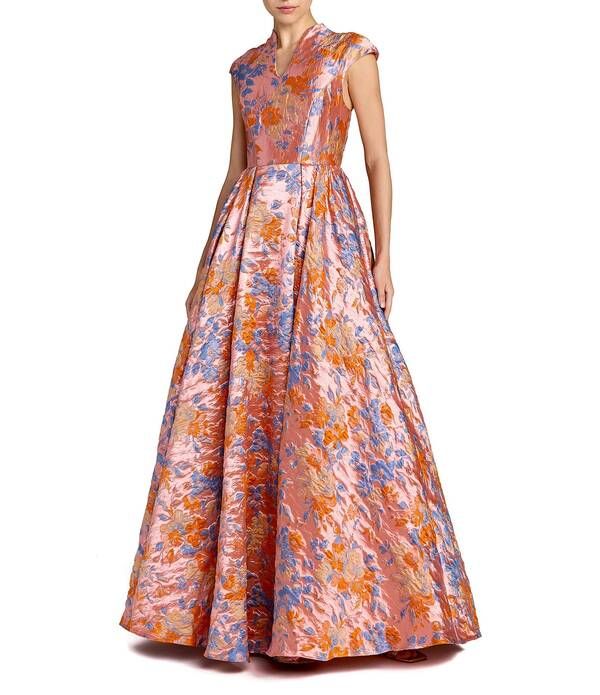 マックダガル レディース トップス ワンピース フラワー柄 キャップ フラワー Mac Duggal Floral Brocade Queen Anne Cap Sleeve Gown Pink Multi ピンク 116,400円