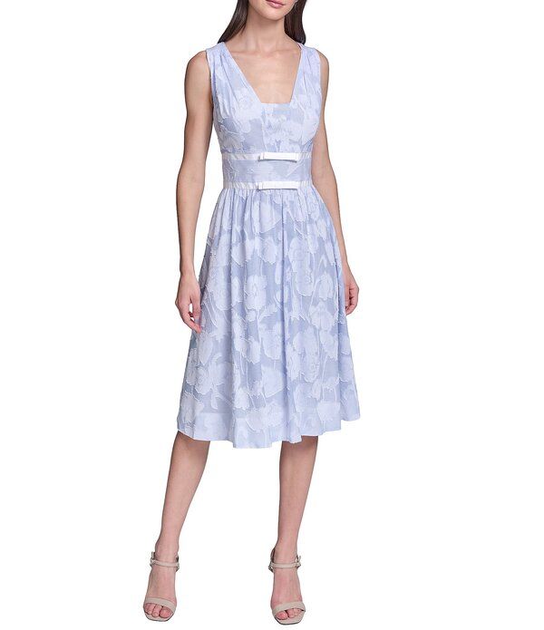 カール ラガーフェルド レディース トップス ワンピース フラワー柄 フラワー KARLAGERFELD PARIStriped Floral Jacquard Burnout Dress Blue MultiWhite ホワイト
