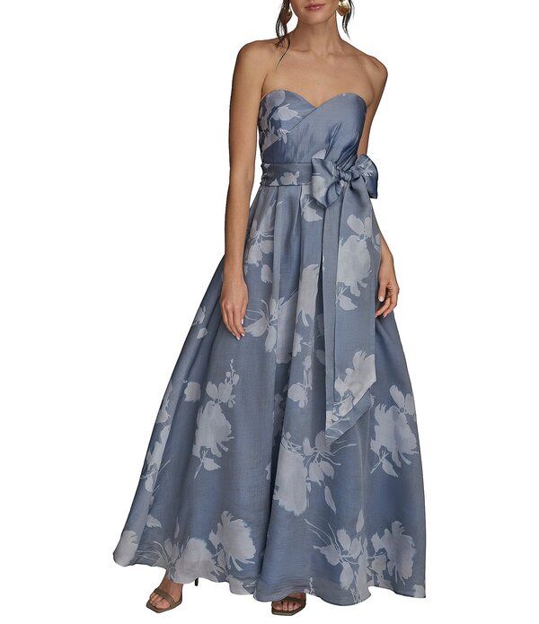 ダナキャラン レディース トップス ワンピーストラップレス Donna Karan Organza Sweetheart Neck Strapless Tie Sash Bow Gown Marbella Multi マルチカラー