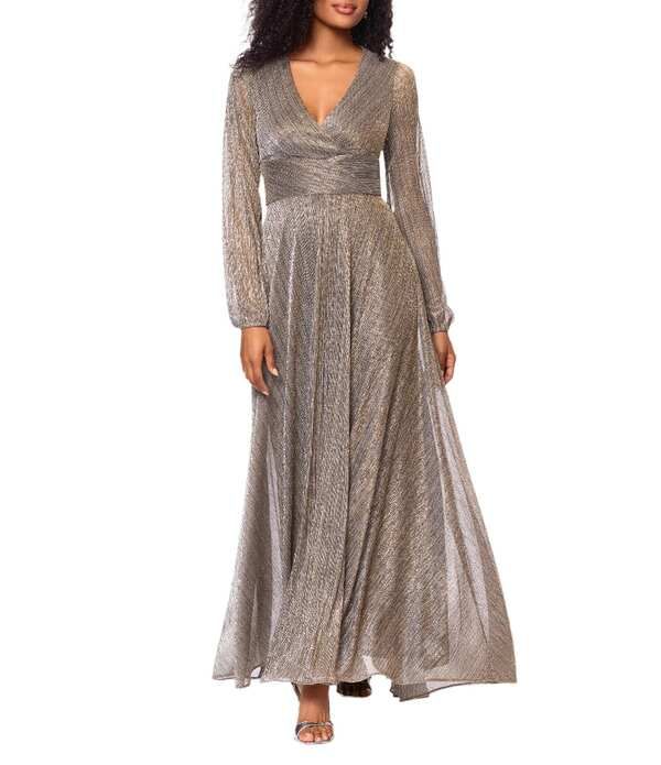 ベッツィアンドアダム レディース トップス ワンピース プチ トール ニット Betsy Adam Petite Size Metallic Knit Long Sleeve Gown MochaGold モカ