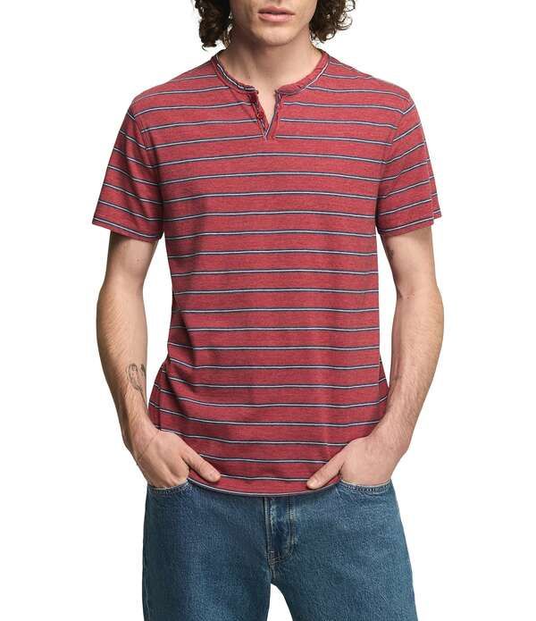 ラッキーブランド メンズ トップス シャツ Lucky Brand Venice Short Sleeve Striped Notch Collar Tee Red Multi レッド