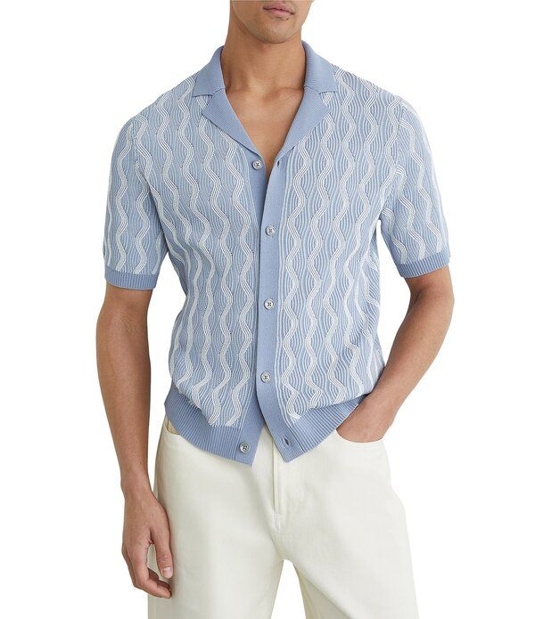 レイス メンズ トップス シャツ Reiss Johnny Wavy Stripe Short Sleeve Woven Shirt Soft Blue ブルー