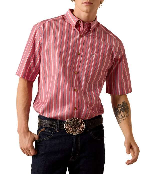 アリアト メンズ トップス シャツ Ariat Classic Fit Short Sleeve Pro Series Bobby Striped Shirt Red レッド 15,525円