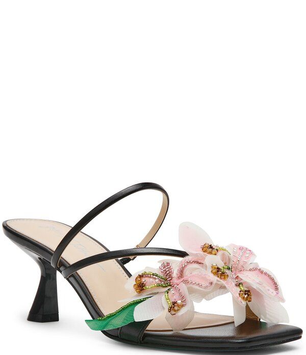 ベッツィジョンソン レディース シューズ サンダル フラワー柄 フラワー ヒール Betsey Johnson Wells Beaded Floral Kitten Heel Dresslide Sandals Black ブラック