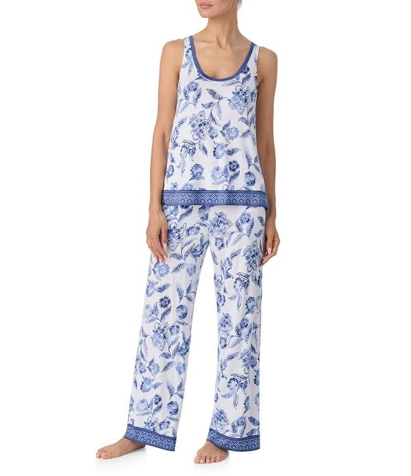 トッミーバハマ レディース アンダーウェア ナイトウェア フラワー柄 プリント Tシャツ ノースリーブ フラワー Tommy Bahama Sleevelesscoop Neck Long Sateen Floral Print Pajama Set Whit