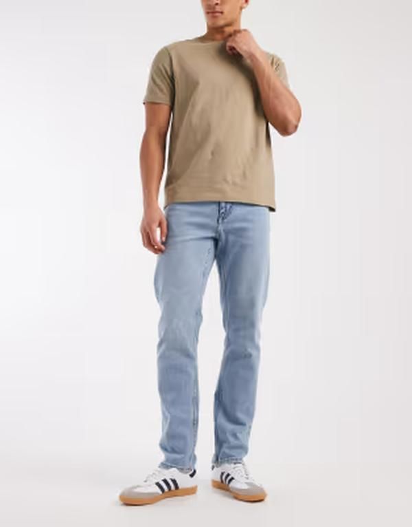 オンリーアンドサンズ メンズ ボトムス デニムパンツ レギュラーフィット ジーンズ ONLY SONS Weft regular fit jeans in bleachedenim Blue Bleachedenim デニム