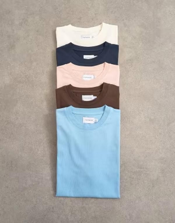 トップマン メンズ トップス Tシャツ Topman 5 pack classic fitshirt Ecru Pink Brown and Multi マルチカラー
