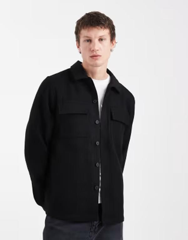 スリードベア メンズ トップス シャツ Threadbare double pocket front shacket Black ブラック