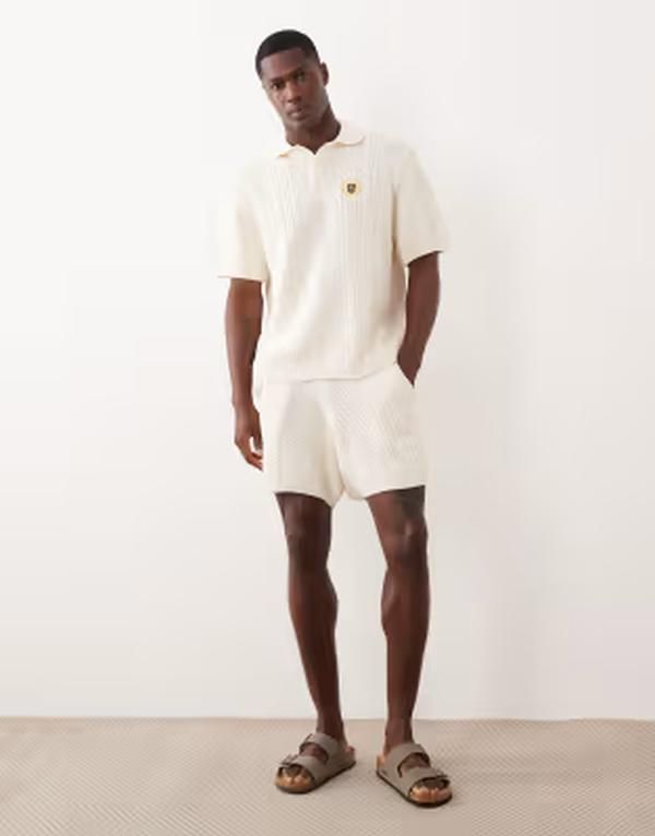 エイソス メンズ ボトムス ハーフパンツ・ショーツ ショートパンツ ニット ASOS DESIGN knit cable shorts in ecru エクリュ
