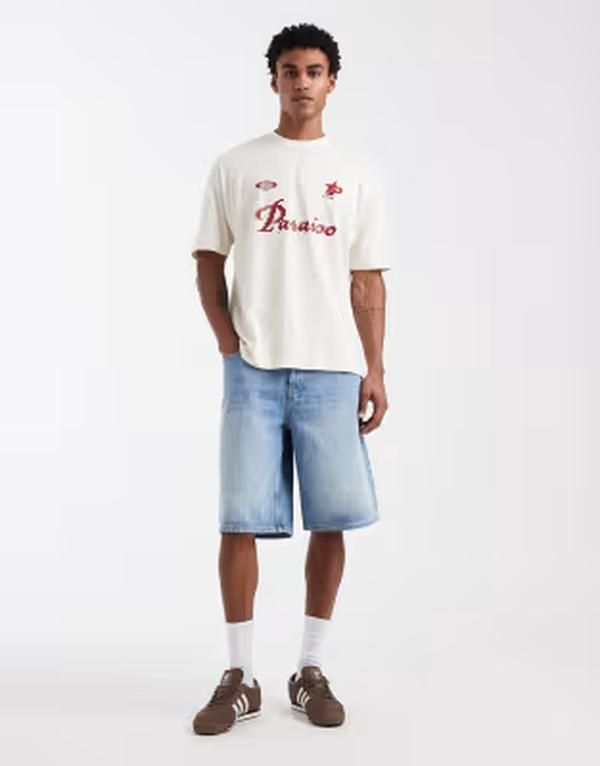 エイソス メンズ トップス Tシャツ レース ASOS DESIGN oversized Tshirt with soccer placement Offwhite オフホワイト