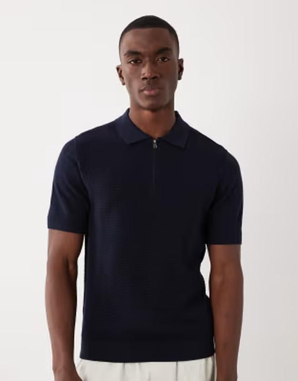 マンゴ メンズ トップス Tシャツ ハーフジップ コットン ニット Mango 100 cotton waffle knit quarter zip tshirt NAVY ネイビー 15,315円