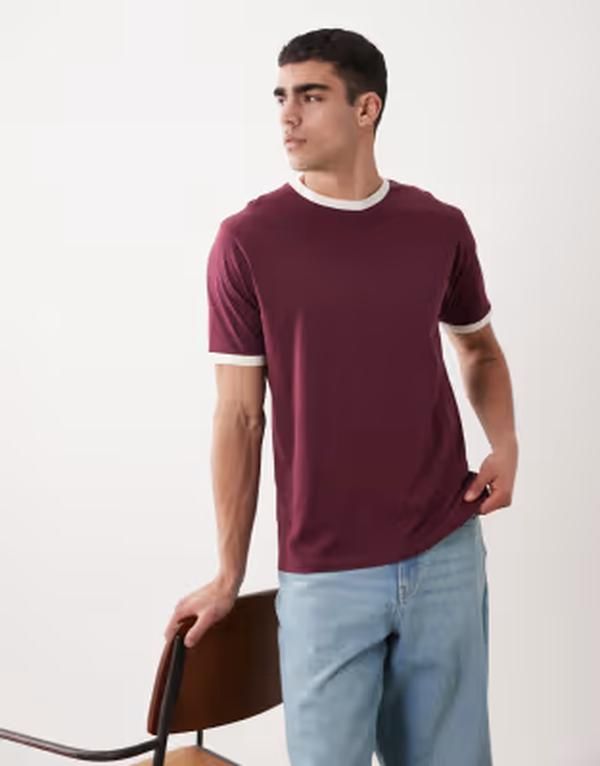 スリードベア メンズ トップス Tシャツ クルーネック Threadbare crew neck ringer Tshirt in fig