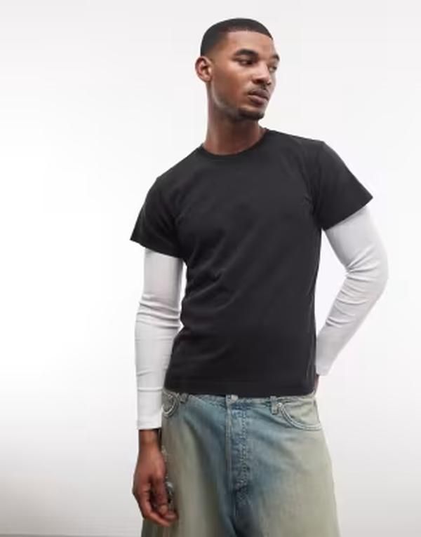 ウィークデイ メンズ トップス Tシャツ Weekday layered long sleeve shrunken fitshirt Black ブラック