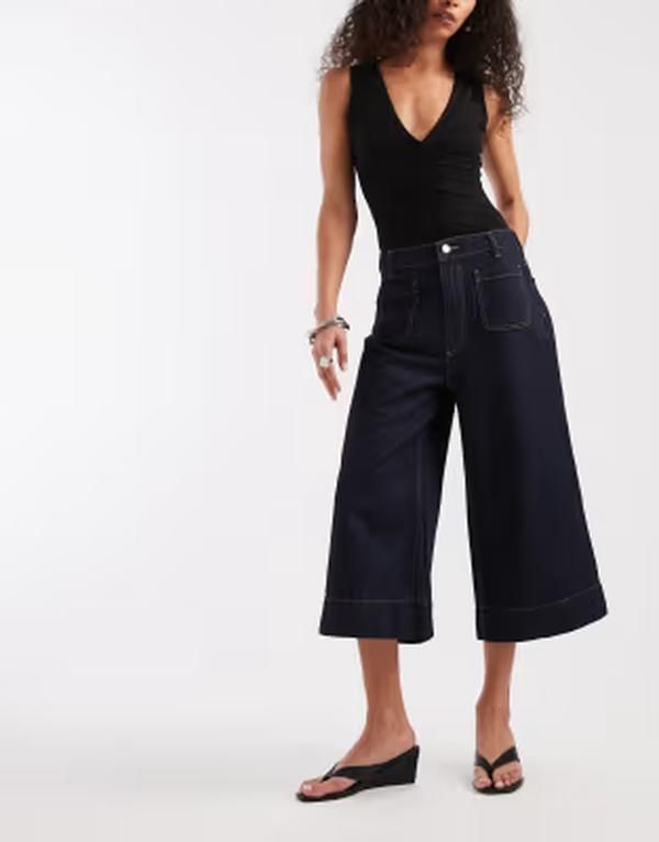 エイソス レディース ボトムス デニムパンツ ハイウエスト ASOS DESIGN high waist culottes with front pockets PLANE JANE