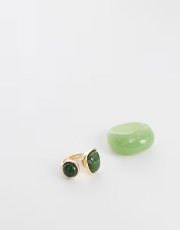 リクレイム ヴィンテージ レディース アクセサリー リング Reclaimed Vintage 2 pack wrap around rings with green stone Green グリーン