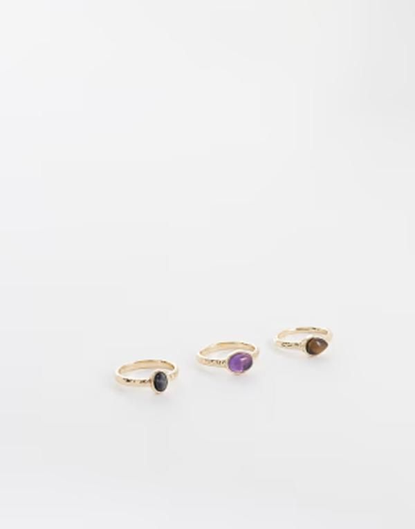 リクレイム ヴィンテージ レディース アクセサリー リング Reclaimed Vintage multi 3 pack rings with semi precioustones Gold ゴールド