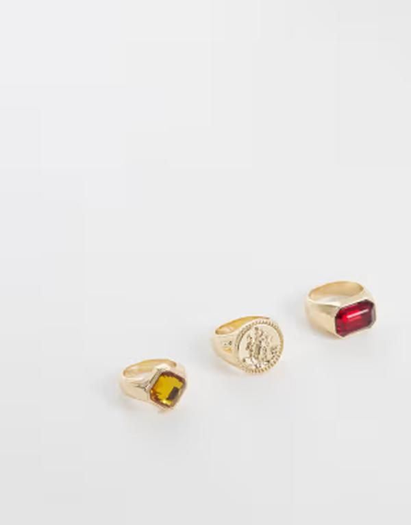 リクレイム ヴィンテージ レディース アクセサリー リング Reclaimed Vintage unisex signet ring 3 pack Gold ゴールド