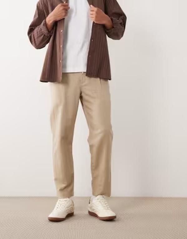 マンゴ メンズ ボトムス カジュアルパンツ リネン Mango linen mix tie waist pants in ecru エクリュ