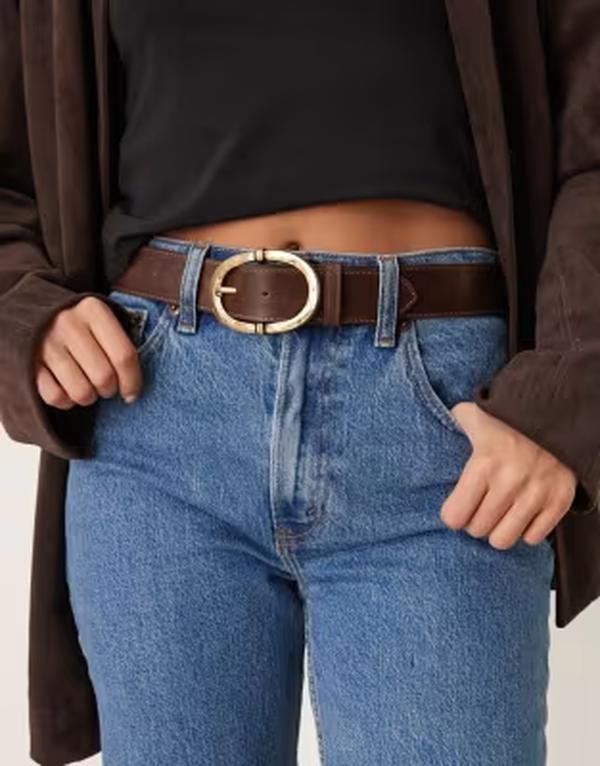 マンゴ レディース アクセサリー ベルト レザー フェイクレザー Mango faux leather belt withammered gold buckle in tan タン