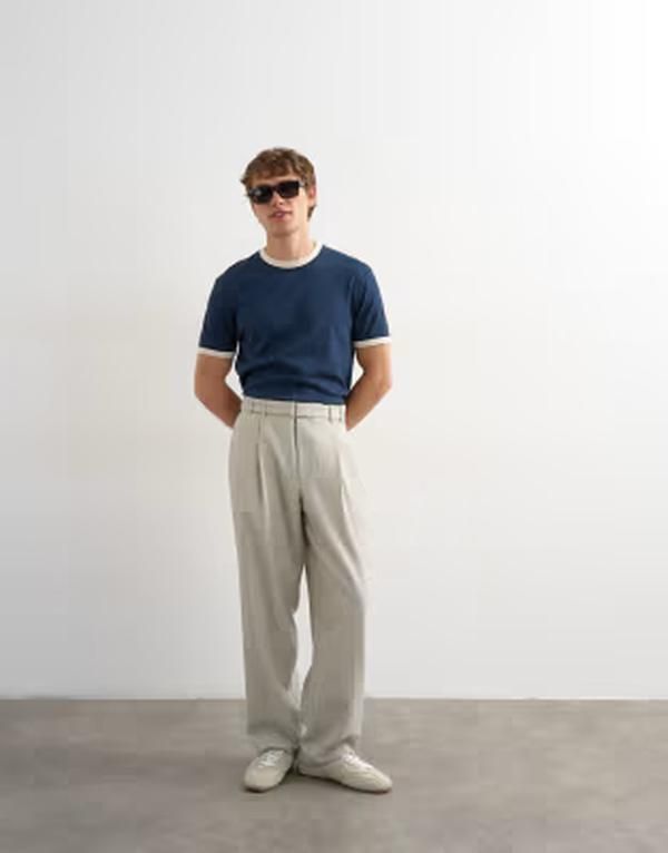 トップマン メンズ ボトムス カジュアルパンツ ワイドレッグ Topman wide leg belted textured pants in stone ストーン