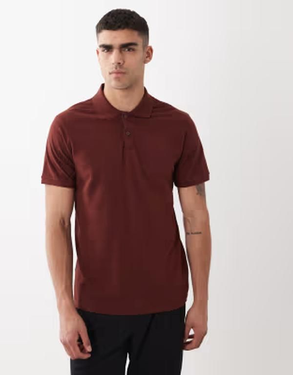エイソス メンズ トップス ポロシャツ レギュラーフィット ASOS DESIGN Essentials regular fit polo pique Rum Raisin ブラウン