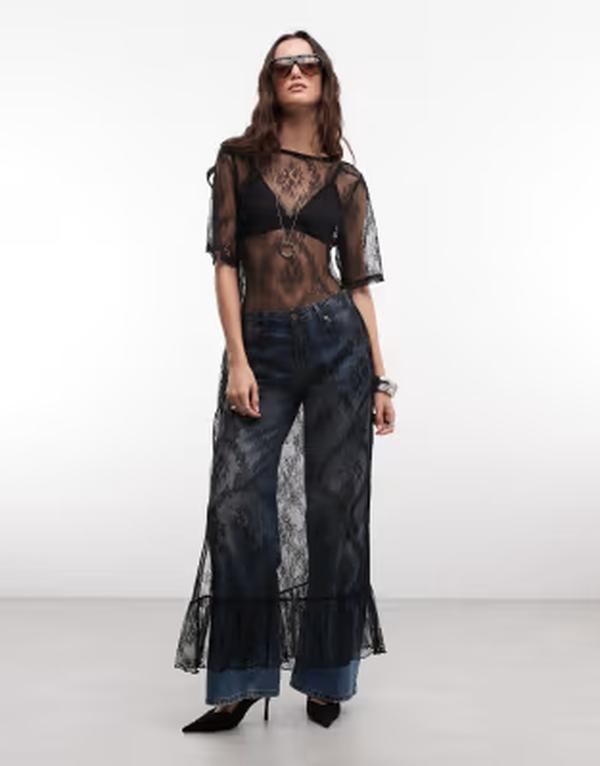 ノイジーメイ レディース トップス ワンピース シアー レース マキシ Noisy May scoop back sheer lace maxi dress Black ブラック