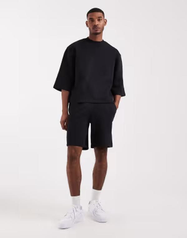 エイソス メンズ アウター パーカー・スウェット シャツ ASOS DESIGN relaxed short sleeve sweatshirt part of a set Black ブラック