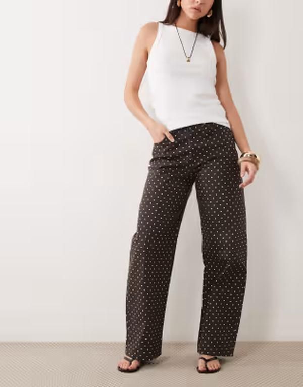マンゴ レディース ボトムス デニムパンツ ドット コットン ジーンズ Mango Polka 100 cotton straight jeans and white polka dots BROWN ブラウン