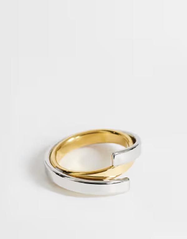 トップショップ レディース アクセサリー リング Topshop Ruth waterproof overlapping ring in stainlessILVER シルバー