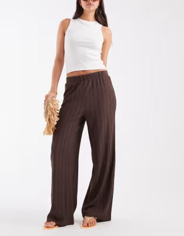 オンリー レディース ボトムス カジュアルパンツ ONLY loose fit pantstripe BROWN ブラウン