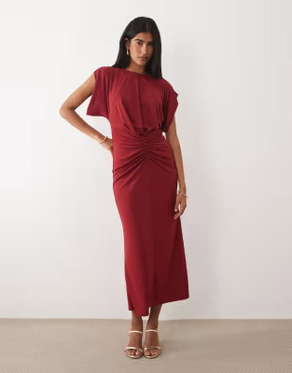 エイソス レディース トップス ワンピース ギャザー ミディ ASOS DESIGN structured shoulderuched front midi dress Red レッド