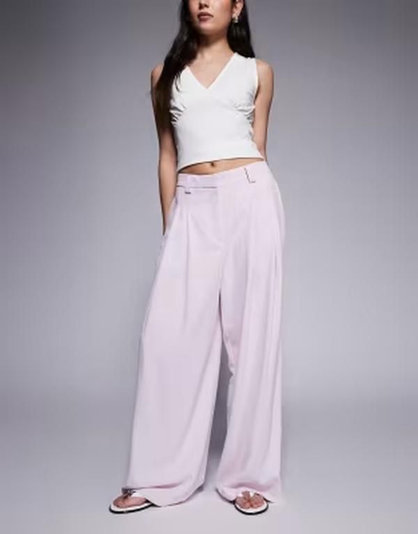 リバーアイランド レディース ボトムス カジュアルパンツ ワイドレッグ River Island wide leg pants in light PINK ピンク