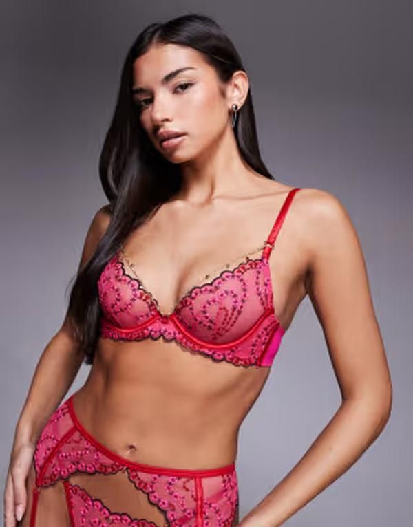 アンサマーズ レディース アンダーウェア ブラジャー Ann Summers Valentines Cupids Love non padded plunge bra with detachable chain PINK ピンク