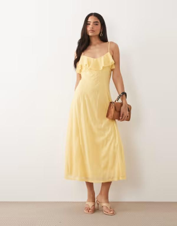 ヴェロモーダ レディース トップス ワンピース シフォン フリル ミディ Vero Moda ruffle bust chiffon midi cami dress in golden yellow Golden haze イエロー