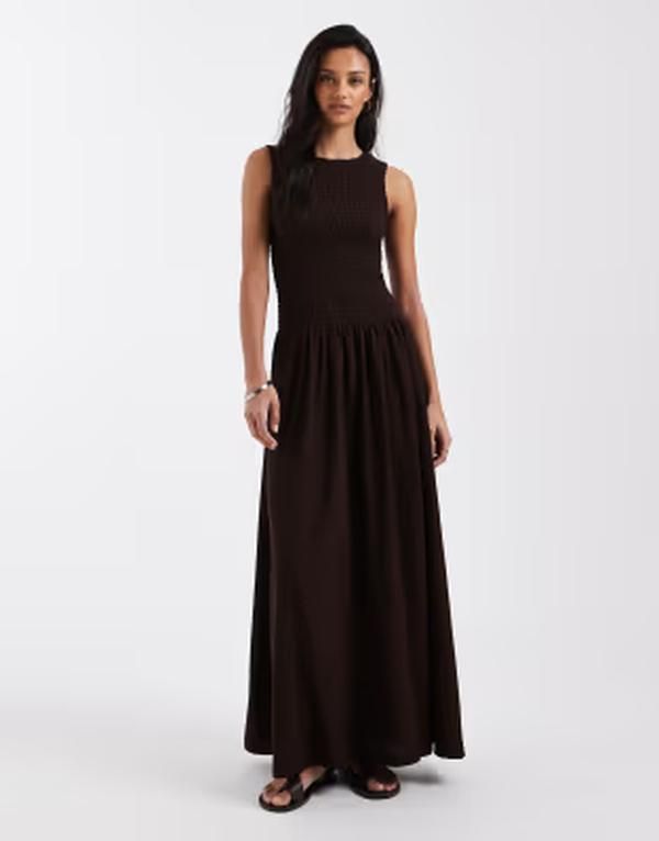 ブレーブソウル レディース トップス ワンピース Brave Soul drop waist racer dress with shirred bodice BROWN ブラウン