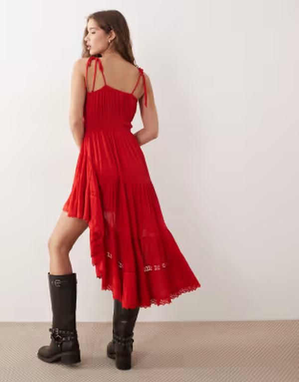 ミスセルフフリッジ レディース トップス ワンピース レーストリム レース Misselfridge highlow hem lace trimidaxi dress RED レッド