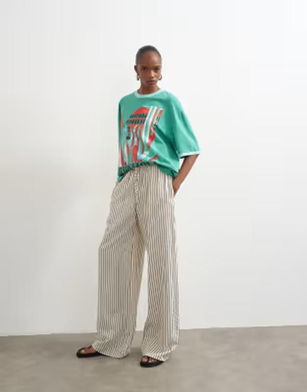 トップショップ レディース ボトムス カジュアルパンツ Topshop crinkle stripedrawstring pants and MONO ホワイト