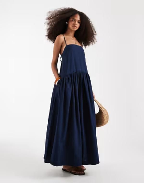 エイソス レディース トップス ワンピース デニム ASOS DESIGN denim smock midaxi dress with side pockets inky wash Inky デニム