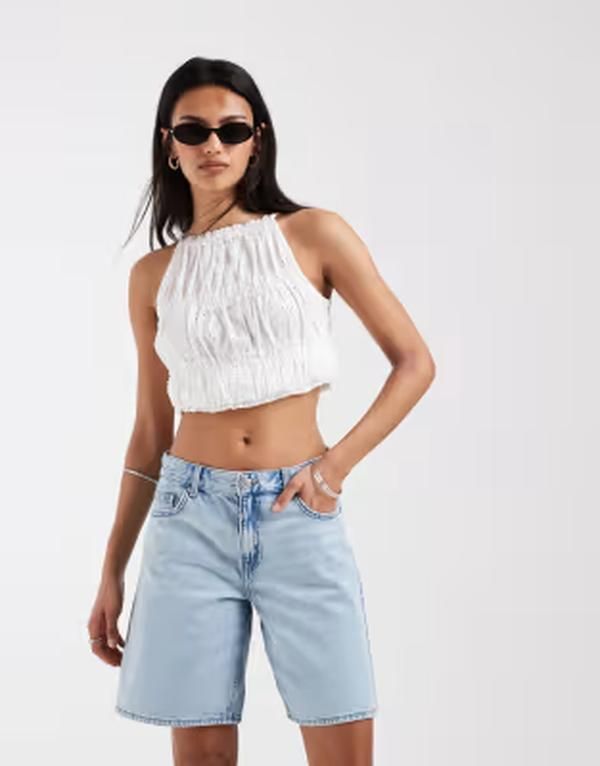 オンリー レディース ボトムス ハーフパンツ・ショーツ ショートパンツ デニム ONLY mid rise loose fit mom shorts in light blue denim Light Blue Denim デニム