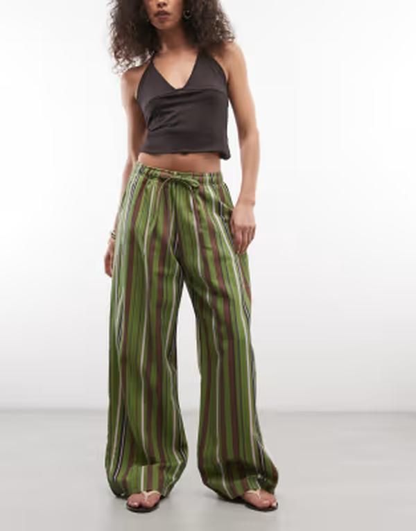 リクレイム ヴィンテージ レディース ボトムス カジュアルパンツ リネン Reclaimed Vintage green stripe linen blend pj pants Green Stripe グリーン