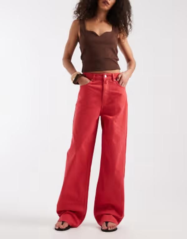 エイソス レディース ボトムス デニムパンツ ワイドレッグ ジーンズ ASOS DESIGN wide leg dad jeans RED レッド