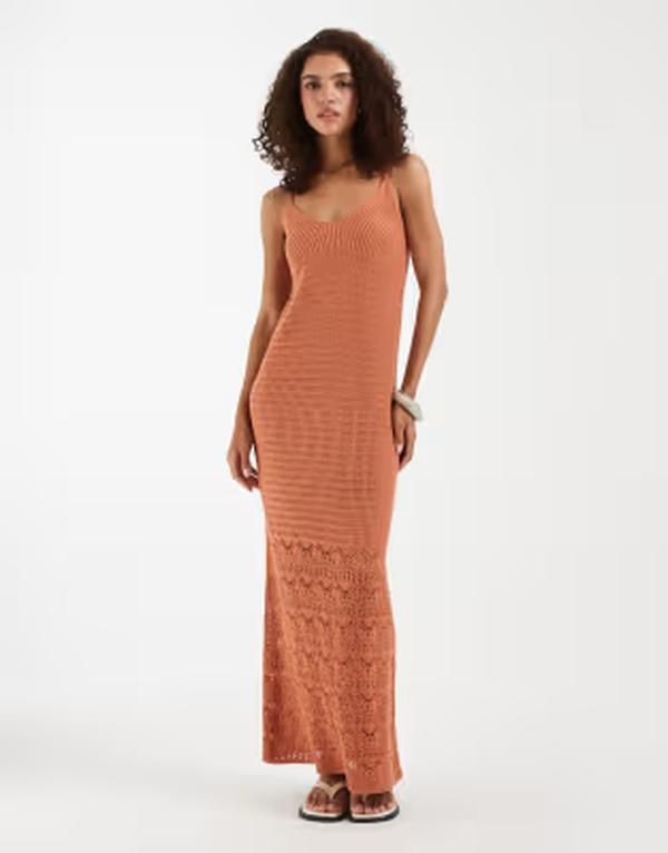 ヴェロモーダ レディース トップス ワンピース ニット マキシ Vero Moda crochet knit cami maxi dress in orange Langostino オレンジ